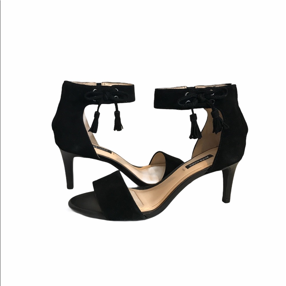 Alex Marie Suede Strappy Tassel Ankle Black Heels